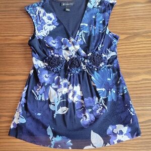 INC International Concepts Blue White Floral Sleeveless Women's Blouse | Size: M